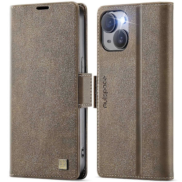 iPhone 14 -kotelo AUTSPACE A11 RFID-suojattu retro nahkainen matkapuhelinlompakkokotelo - Musta Multicolor Brown