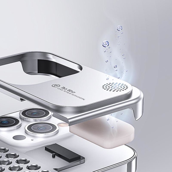 För Iphone 14 Pro Max Fallsäkert kantlöst phone case Aluminiumlegering Värmeavledning Cover Silver