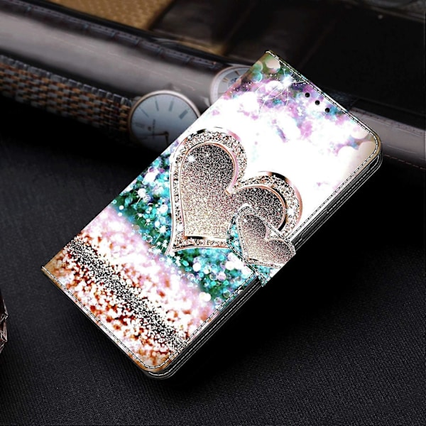 Wallet Case til Samsung Galaxy A52 4G/5G/A52s 5G, PU Læder Stand 3D Mønster Print Telefon Cover Multicolor Pink Diamond Heart