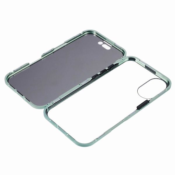 iPhone 16 Plus -puhelimen suojakotelo, jossa on magneettinen metallikehys ja kaksipuolinen karkaistu lasi, suojaa uteliailta katseilta- Multicolor Green