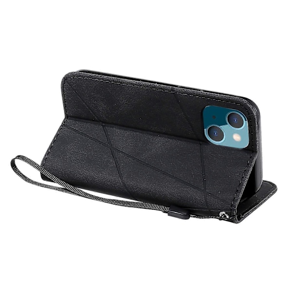 Plånboksfodral för iPhone 14 med skarvat läder, stativ och handrem Multicolor Style B