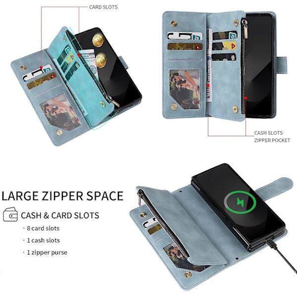 Til Samsung Galaxy Z Fold6 5G Etui Lynlåslomme Læder Telefon Cover med Skulderrem Multicolor Style F