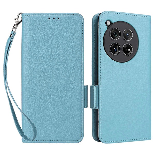 För OnePlus Ace 3 5G/12R 5G Mobilskal Läder Litchi Textur Skydd med Handledsrem Multicolor Baby Blue