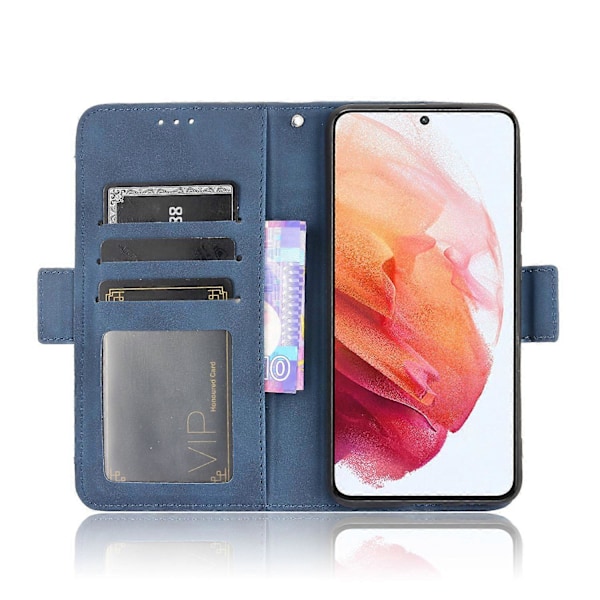 Flerfacksdesign Läder Telefonfodral Plånboksställ för Samsung Galaxy S21 FE Multicolor Style D