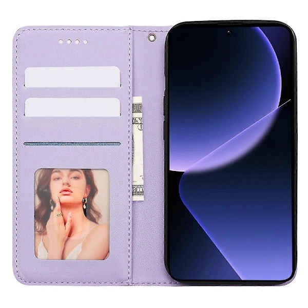 För Xiaomi 14T Plånboksfodral Stark Magnetisk Rutmönstrad Prägling Läder Flip Cover - Grön Multicolor Purple