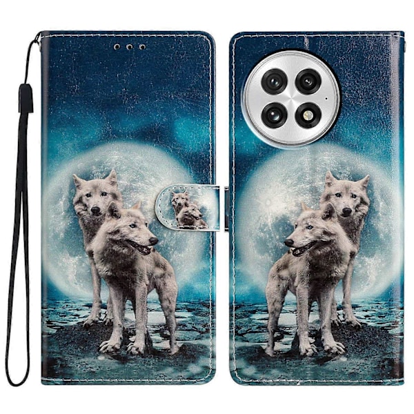 Plånboksfodral för OnePlus 13 PU Läder Mönstertryck Ställ Telefonskal med Rem Multicolor Two Wolves