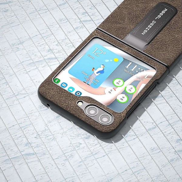 För Samsung Galaxy Z Flip5 5G Ställ Bakstycke Läderbelagt PC-Mobilskal Multicolor Style A