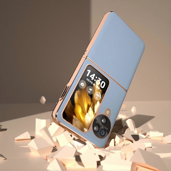 Äkta Läderfodral + PC Elektropläterat Telefonskydd för Oppo Find N3 Flip 5G Multicolor Style E