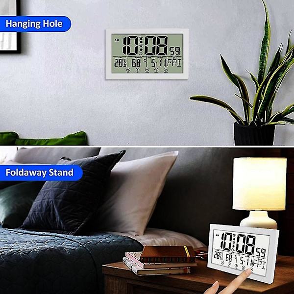 Pekskärm Digital Väggklocka Mute With Snooze Mode Ljusande Stora Tecken Med Calendar Suita