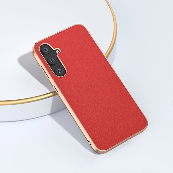 Äkta Läderöverdrag med PC+TPU Elektroplätering Skal för Samsung Galaxy S23 FE Multicolor Style D