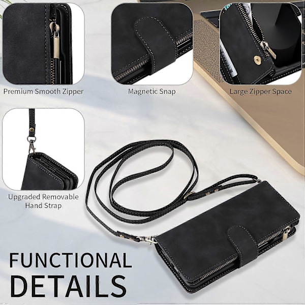 Fodral för Samsung Galaxy Z Fold6 5G med dragkedjeficka, läderfodral med axelrem Multicolor Style C