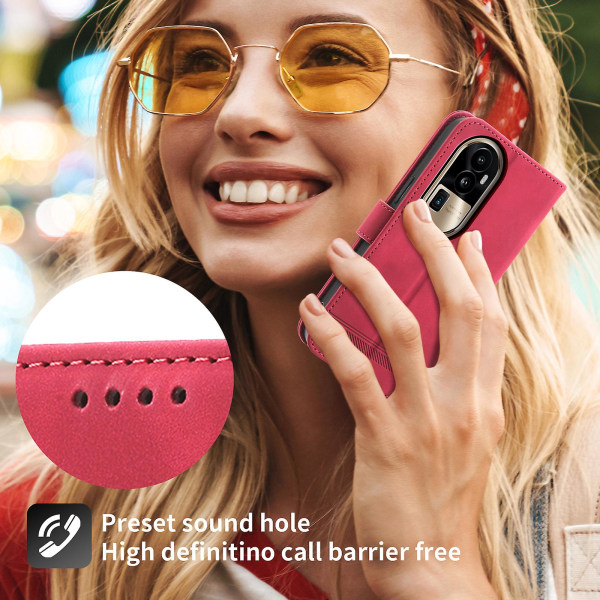 Cover för Oppo Reno10 Pro+ 5g, linjer tryckt Pu-läder plånboksfodral Flip Stand Case Red