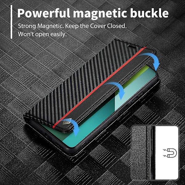 LC.IMEEKE Læderetui med kulfibertekstur og tegnebogsstativ til Xiaomi Redmi Note 13 Pro 5G/Poco X6 5G Multicolor Vertical Stripe