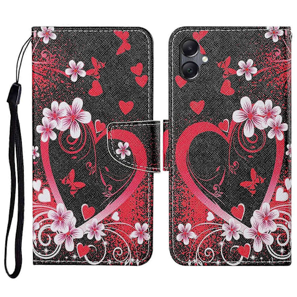 Samsung Galaxy A06 -kotelo, kuvioitu, suojaava nahkainen folio-puhelinkotelo - Voikukka Multicolor Red Heart
