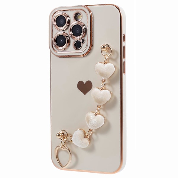 Elektroplettert Kant Hjerte Mønster TPU Telefondeksel med Stropp til iPhone 13 Pro Multicolor Style F