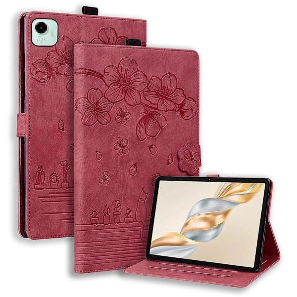 For Honor Pad X9a/Pad X9 Pro Kotelo Korttipaikat Nahkainen Tablettiteline Folio Kansi Kukka Kissa Multicolor Red