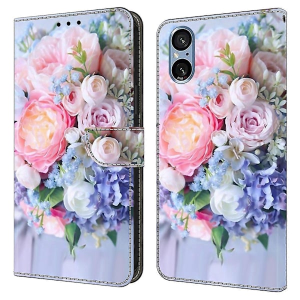 Til Sony Xperia 5 V Etui Magnetisk Lås 3D Mønster Læder Wallet Telefon Cover Multicolor Colorful Flower