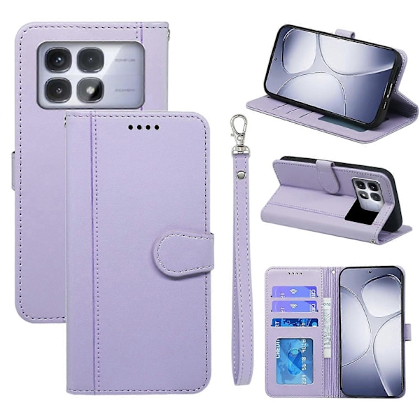 Xiaomi Redmi K70 Ultra Lompakkokotelo Magneettikiinnityksellä Nahkainen Puhelinkotelo Hihnalla - Vihreä Multicolor Purple