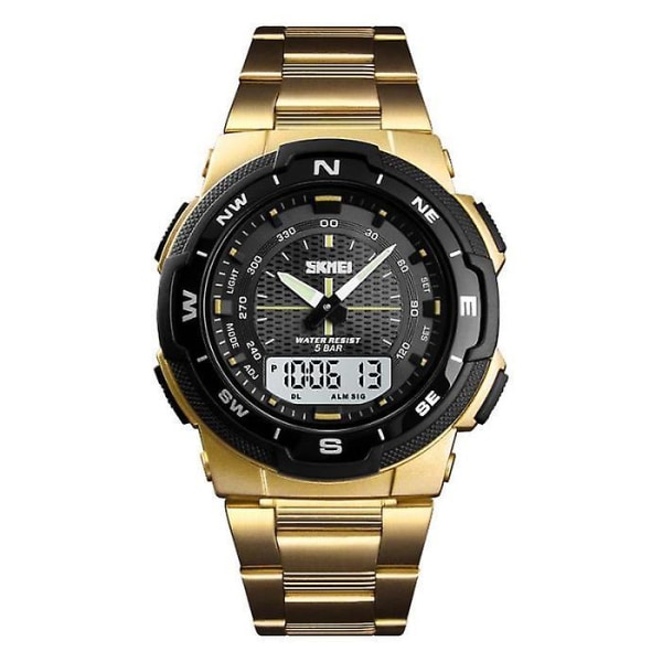 Herr Digital LED Analog Dual Time Display Armbandsur Gold