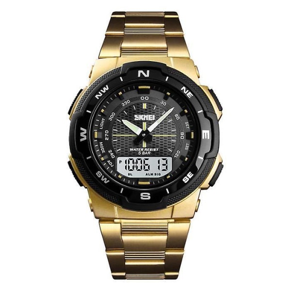 Herre Digital LED Analog Dual Time Display Armbåndsur Gold