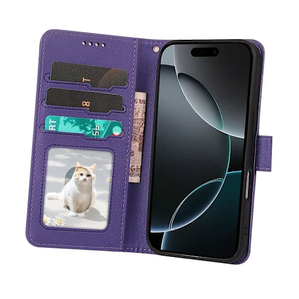 Læderetui med pung, stativ og magnetlukning til iPhone 16 Pro Max - Grøn Multicolor Purple