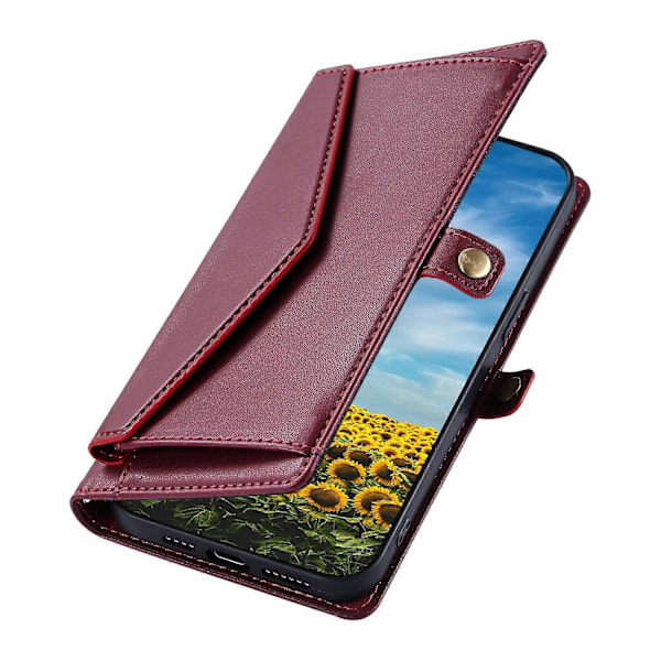 Læderetui med håndledsrem, pung og stativ til Motorola Edge 60 5G/ 60 Fusion 5G Multicolor Wine Red