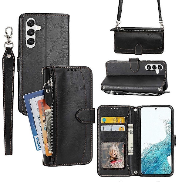 Til Samsung Galaxy S23 FE Etui Lynlås Pung PU Læder Støtteben Mobiltelefon Cover med 2 Stropper Multicolor Style F