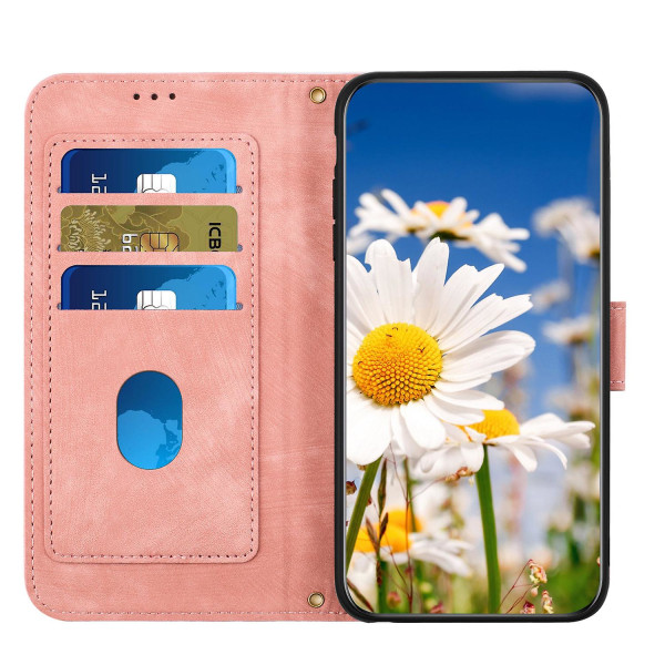 För Samsung Galaxy A34 5g phone case Blommönster Cover Läderfodral med kortplatser Pink