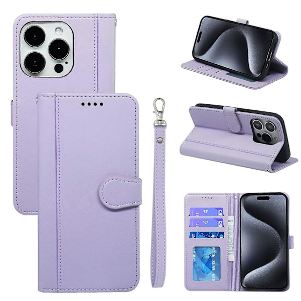 Til iPhone 16 Pro Max Wallet Case Magnetisk Lukning Læder Telefon Cover med Rem - Grøn Multicolor Purple