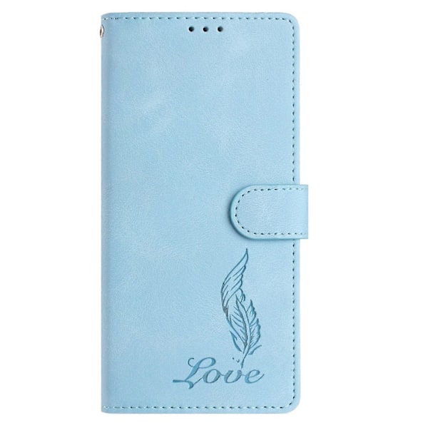 Fodral för Xiaomi Redmi A5 NFC, präglat fjäder PU-läder plånboksfodral med handledsrem Multicolor Sky Blue