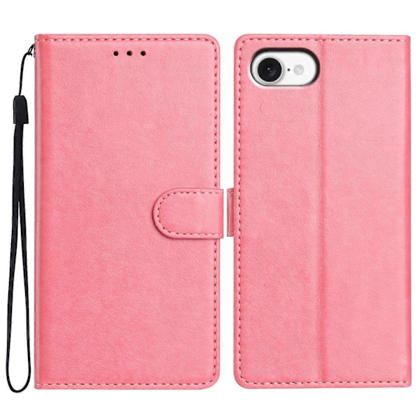 Læderetui med pung og stativ til iPhone 16e med praktisk rem Multicolor Rose Gold