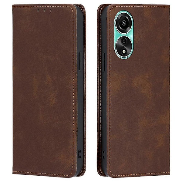 Oppo A78 4G -kotelo vasikannahkakuvioinen nahkakansi lompakkotelineellä - musta Multicolor Brown