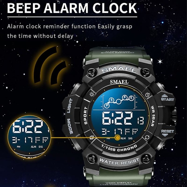 Smael 8082 Multifunktionelt Lysende Timing Ur Black
