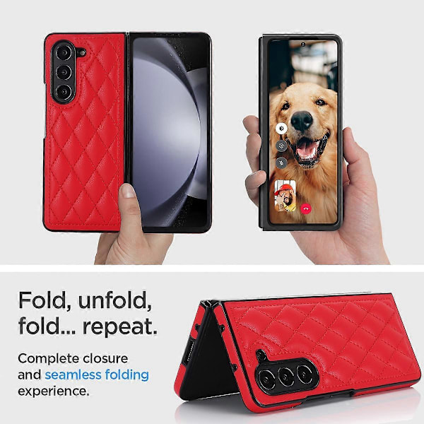 ZD04 Sydd Rombe-Grid Telefondeksel for Samsung Galaxy Z Fold5 5G Anti-Ripe PU+PC Deksel Multicolor Style C
