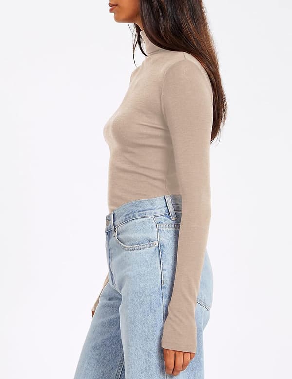 Dame Turtleneck Langærmet Trøjer Efterårsmode Basic Lagdeling Slim Fit Blød Termisk Undertøj Toppe Beige Large
