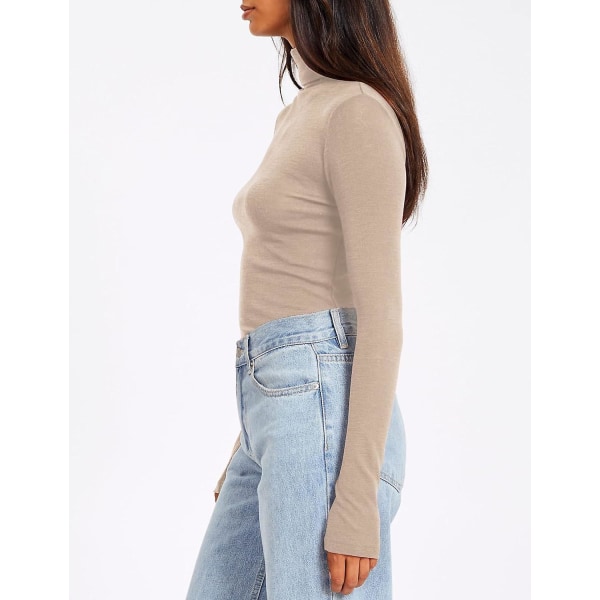 Dame Turtleneck Langærmet Trøjer Efterårsmode Basic Lagdeling Slim Fit Blød Termisk Undertøj Toppe Beige X-Large