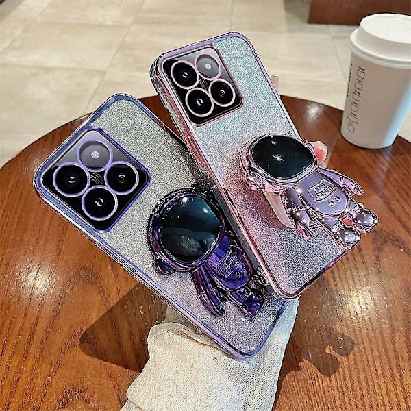 Skal för Xiaomi 14 Pro, tecknad astronaut, stöd, stativ, PC+TPU, mobilskal Multicolor Silver