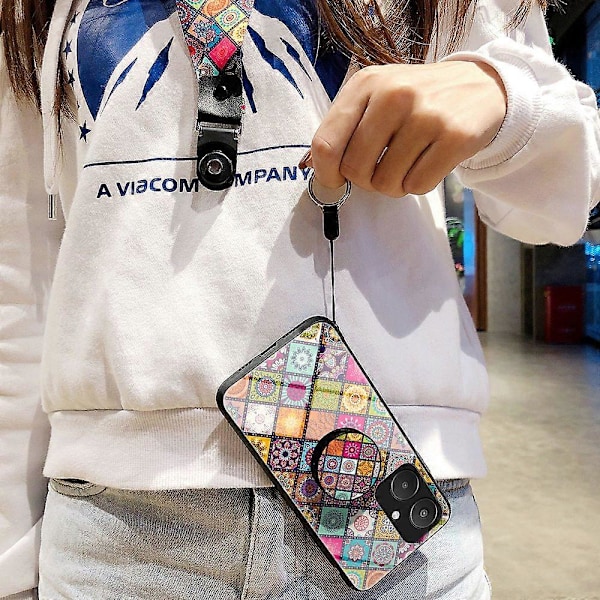Til Xiaomi Redmi 13C 5G/13R 5G/Poco M6 5G Hærdet Glas Cover Blomstermønster Støtteben Cover Multicolor Checkered Pattern