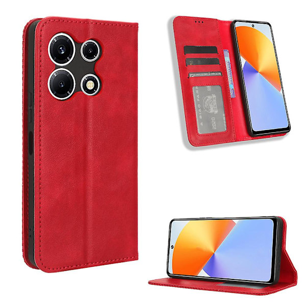 Phone case För Infinix Note 30 Vip 5g X6710 Retro Pu Läderställ Cover Red