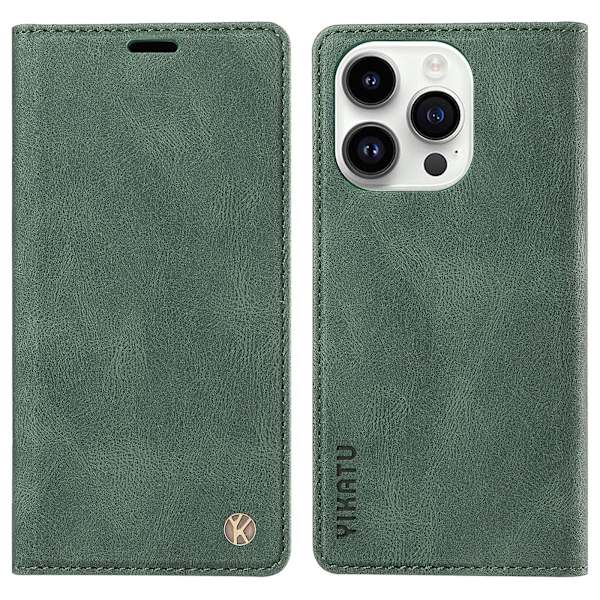 För Iphone 15 Pro Max Skin-touch Pu Läder Shell Plånboksställ Cover Green