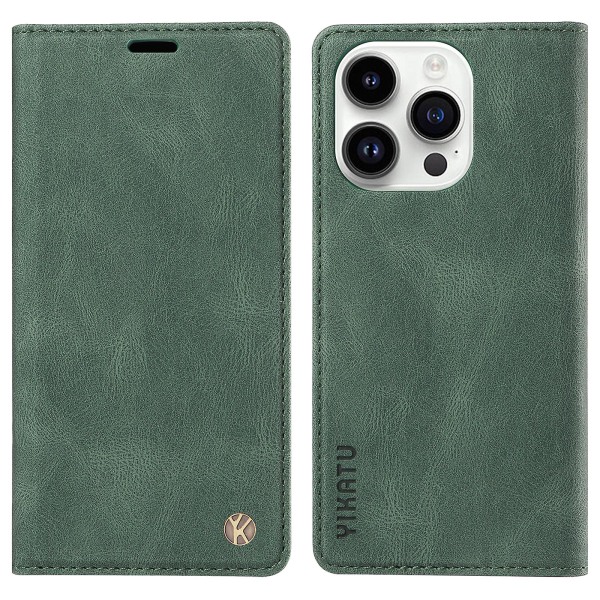 Til Iphone 15 Pro Max Hud-berørings PU Læder Shell Wallet Stand Telefon Cover Green