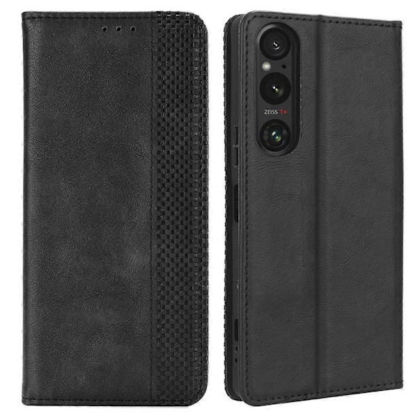 Til Sony Xperia 1 V Retro PU Læder Telefon Cover Stativ Wallet Flip Magnetisk Cover
