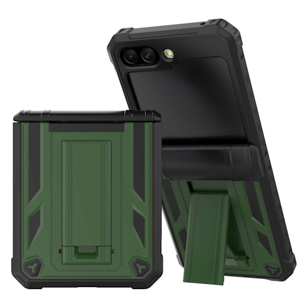 Hard PC-telefondeksel for Samsung Galaxy Z Flip5 5G Støtsikkert telefondeksel med stativ og blyantspor Dark Green
