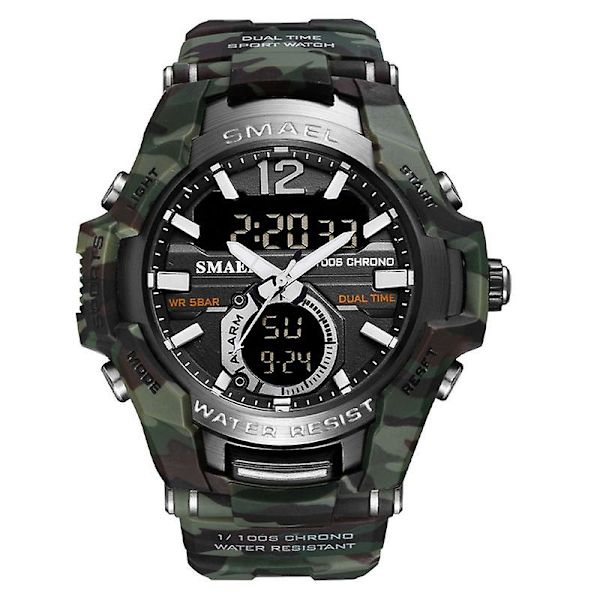 Smael Sport Digitala klockor För Män Army Kamouflage Simning Armbandsur Väckarklocka Kalender Led Bakgrundsbelysning Dual Time Watch 1805 Camo green
