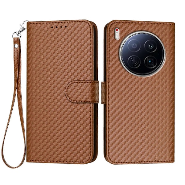 TECNO Camon 40 Premier 5G -lompakkokotelo hihnalla, hiilikuitukuvioitu nahkainen puhelinkotelo Multicolor Coffee