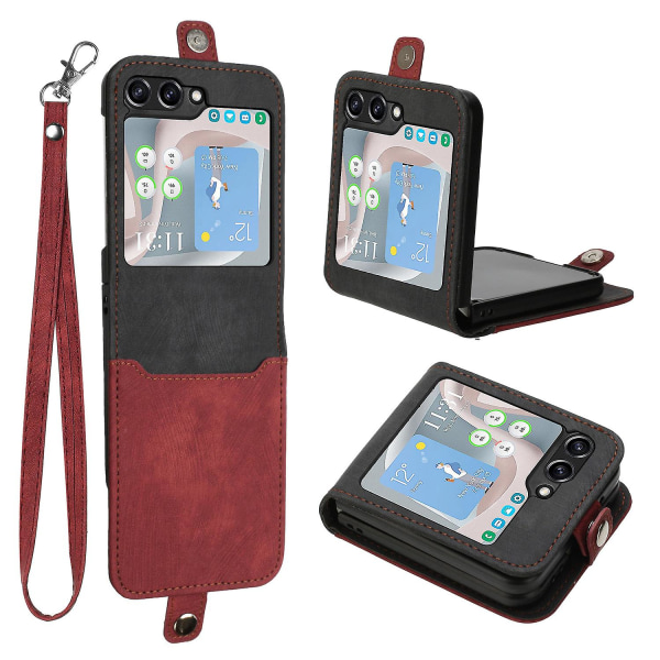 För Samsung Galaxy Z Flip5 5g Folding Phone Case Korthållare Pu Läder+PC- cover Red