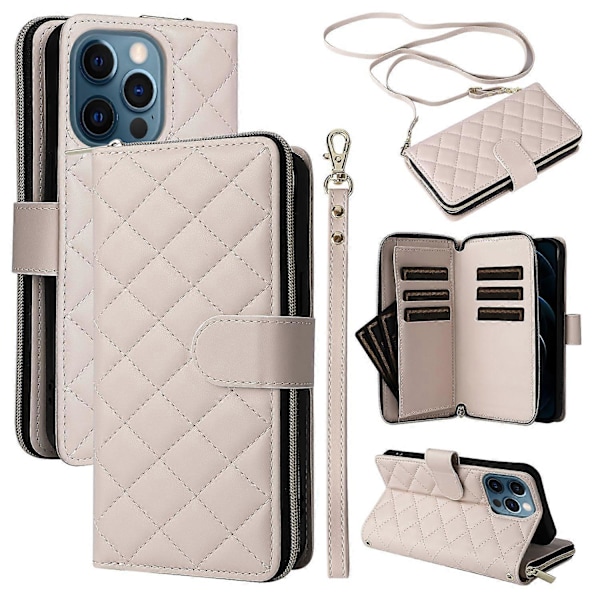 Til iPhone 12 Pro Max Wallet Case Rhombus Grid Læder Telefon Cover med Korte/Lange Stropper Multicolor Style B