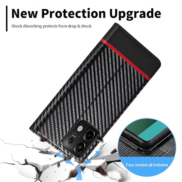 LC.IMEEKE Lompakkokotelo Xiaomi Redmi Note 13 4G -puhelimelle, hiilikuitukuvioitu nahkainen suojakotelo Multicolor Horizontal Stripe