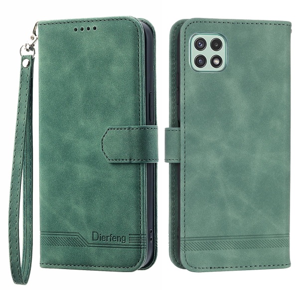Dierfeng Df-03 Stand Phone case För Samsung Galaxy A22 5g (eu-version), Linjer Imprinted Pu-läder cover Green