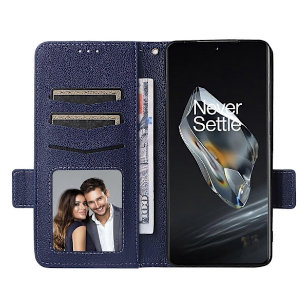 För OnePlus Ace 3 5G/12R 5G Mobilskal Läder Litchi Textur Skydd med Handledsrem Multicolor Dark Blue